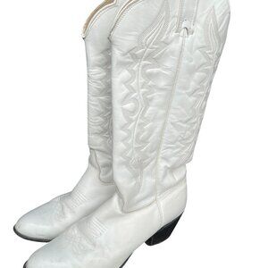 Vintage Kenny Rogers Western Boots Womens Size 9 1/2 M Cowgirl White Leather USA